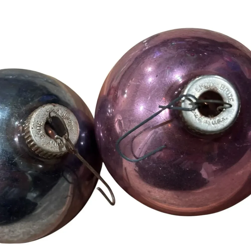 Vintage Shiny Brite Mercury Glass Ornaments Mixed Sizes Purple Silver Stripe MCM